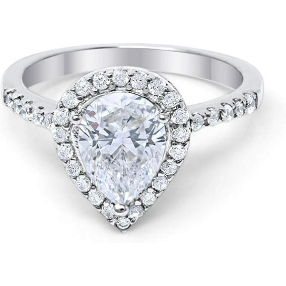 beryl_creation 2.00 Ct Pear Cut White Diamond Wedding Engagement Halo Ring 925 Sterling Silver 14K White Gold Plated For Women's -10