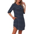 thumbnail image 4 of INSPIRE CHIC Women's Nightshirt Stripped Half Sleeve Button Up Short Nightgown Shirt Dress L Navy, 4 of 6