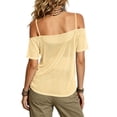 thumbnail image 5 of VBVC Women's Off Shoulder Mesh Sheer T-Shirt,Ladies Spaghetti Strap Cold Shoulder Short Sleeve Top,Party See-Through Cover Up for Women,Yellow,S-2XL, 5 of 8