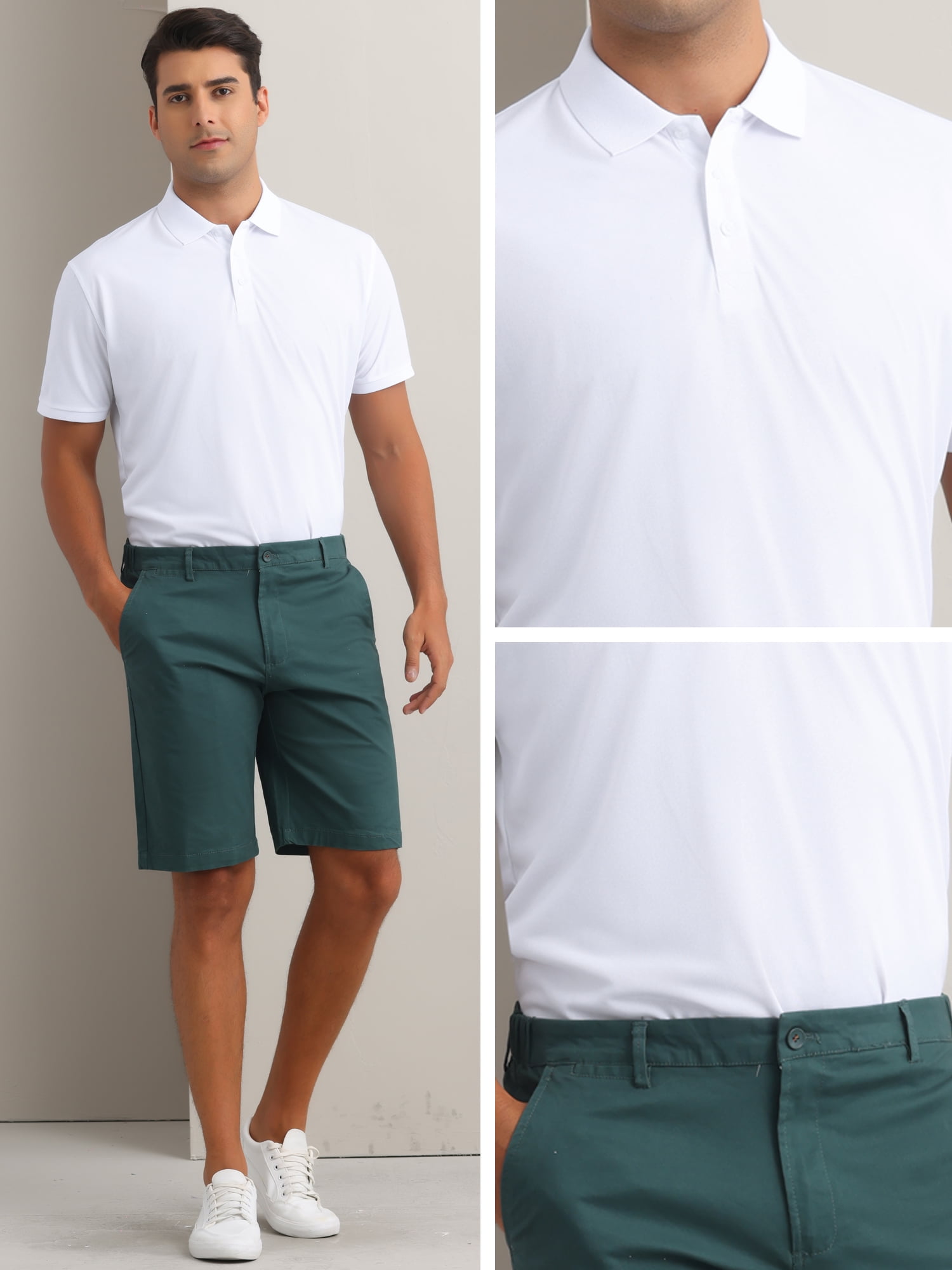 DARING DIVA Men's Solid Stretch Short Sleeve Slim Fit Golf Shirt M White
