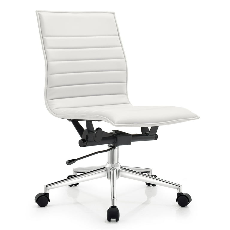 2xhome White Mid Century Executive Office Chair Mid back PU