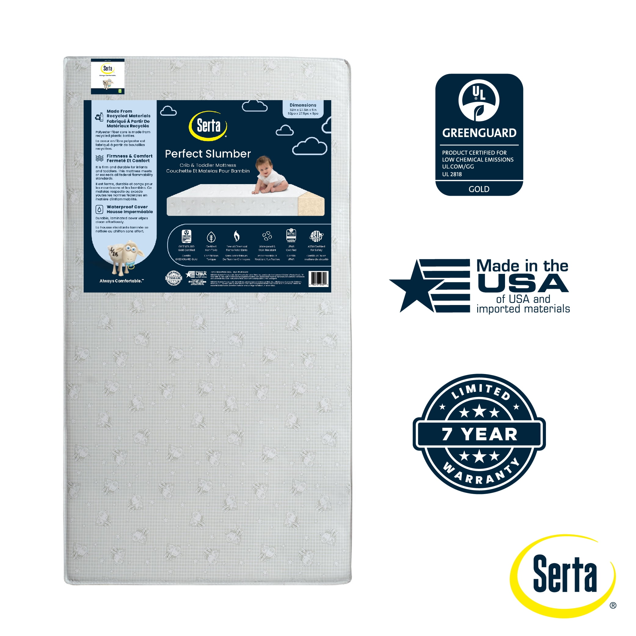 Serta Perfect Slumber Dual Sided Crib and Toddler Mattress, Waterproof, Hypoallergenic