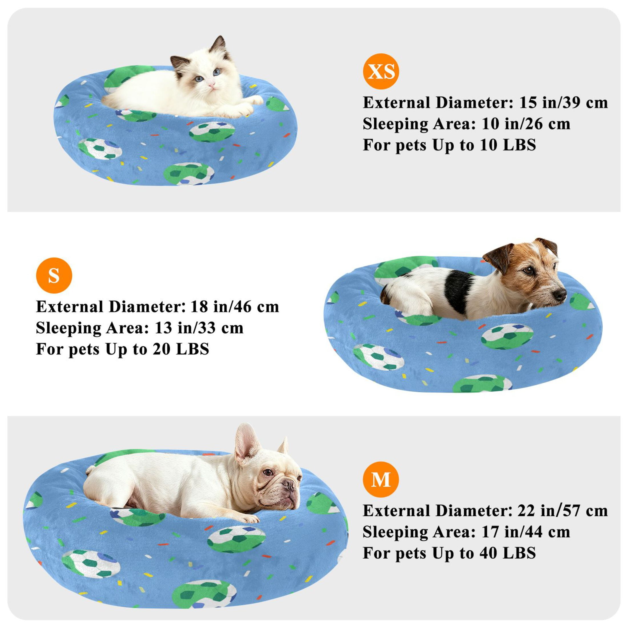 Iauyy Pet Couch Donut Cat Bed for Indoor Cats/Small Dogs Washable & Machine with Non-slip Bottom Calming Cat Furniture, Football Illustration (M)
