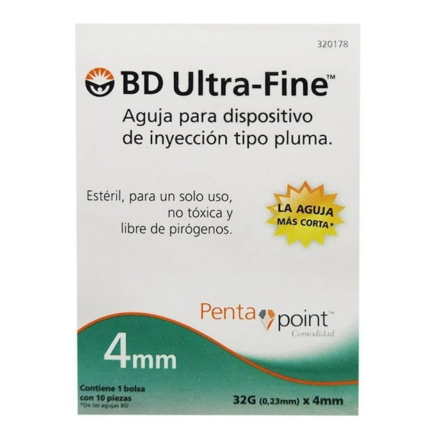 Aguja BD Ultra Fine para dispositivo de inyección tipo pluma 4 mm 10 pzas