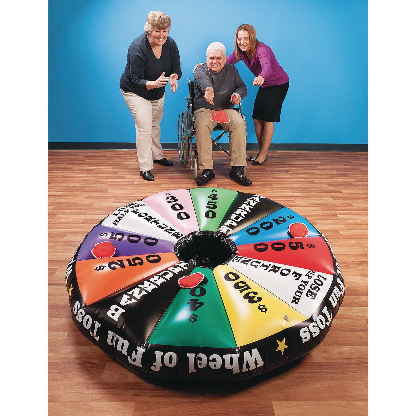 S&S Worldwide Wheel of Fun Inflatable Toss Game. Game Show Style Fun in a Jumbo Toss Game!  Includes 50" Inflatable Target, 6 Beanbags and Instructions.
