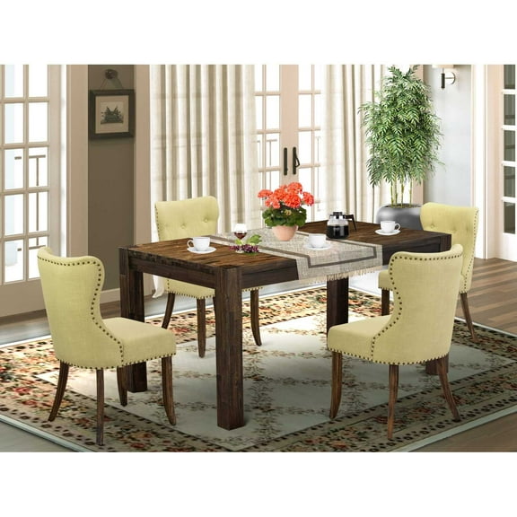 East West Furniture CNSI5-77-37 5-Piece Kitchen Dining Room SET- 4 Padded Parson Chairs with Limelight Linen Fabric Seat and Button Tufted Chair Back - Rectangular Table Top & Wooden 4 Legs -...