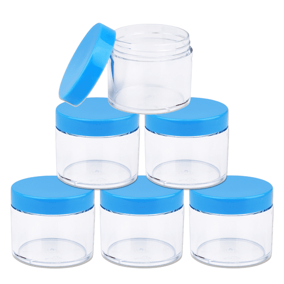 2oz/60g/60ml High Quality Acrylic Leak Proof Clear Container Jars with Blue Lids 6pcs