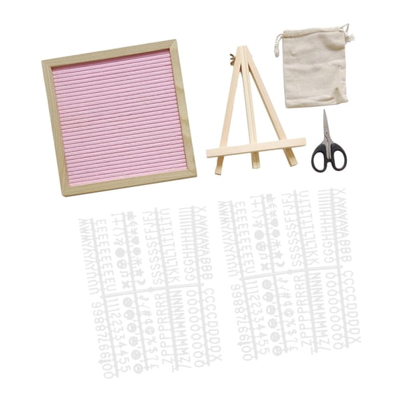 Esquirla Felt Letter Board Changeable Sign Boards with Stand Rustic Wood Frame Bulletin Board Desk Ornament Message Board Customizable Letters Numbers Symbols Pink