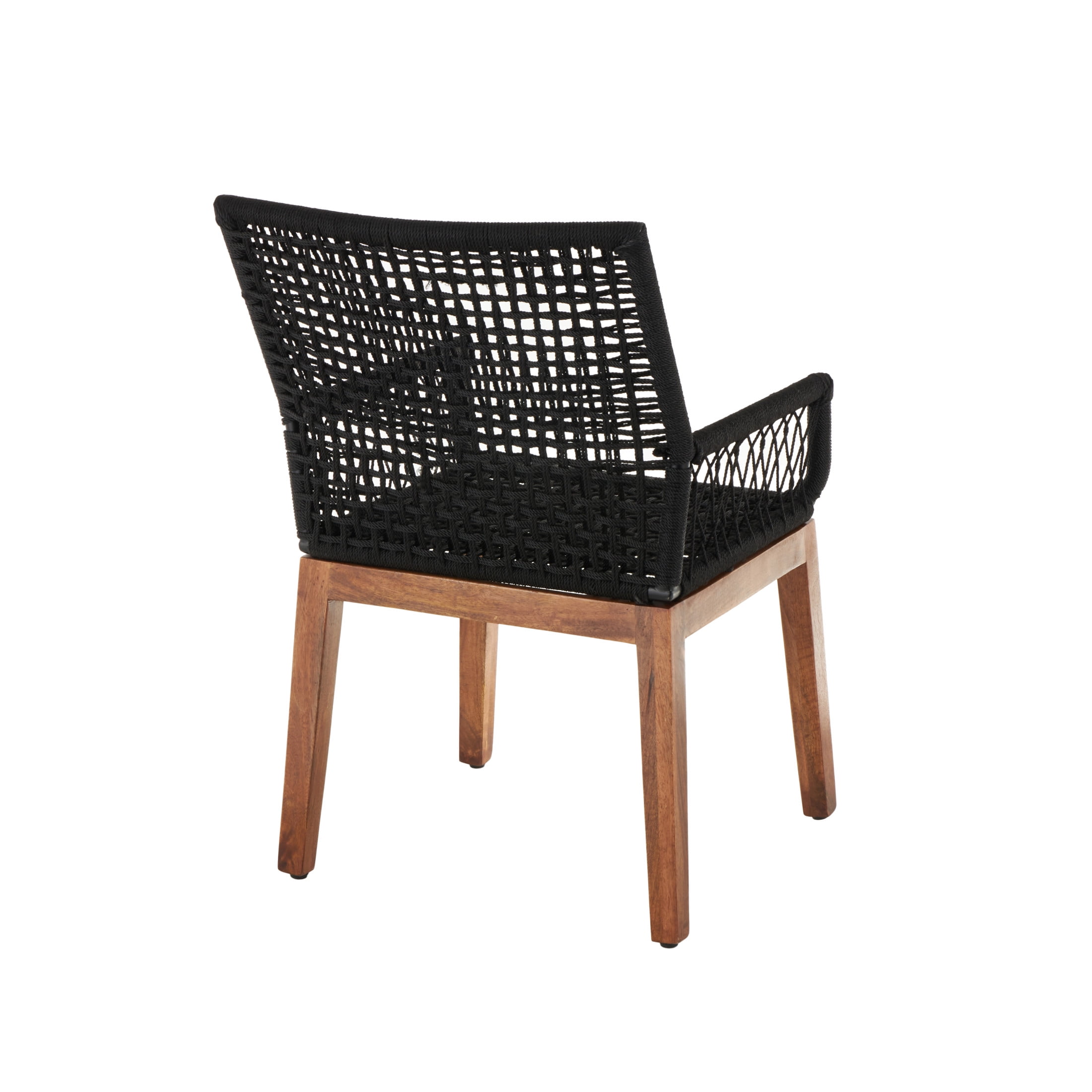 DecMode Jute Rope Handmade Woven Lounge Chair with Brown Wooden Legs, Black