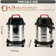 thumbnail image 6 of TOPTENG 4.75 Gal Wet Dry Shop Vacuum, 1800W 6HP Stainless Steel Vacuum Cleaner with Filter & Attachments for Home Garage Workshop Car, 6 of 15