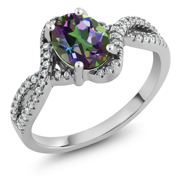 Gem Stone King 2.18 Cttw Oval Green Mystic Topaz Ring Ring for Women | 925 Sterling Silver | Oval 8X6MM | Gemstone Birthstone | Available in Size 5, 6, 7, 8, 9 | Size 8