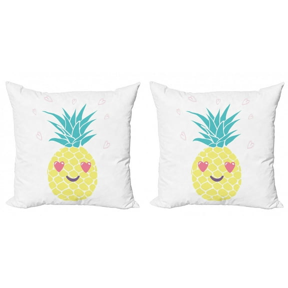 Ambesonne Tropical Throw Pillow Cover 2 Pack, Heart Eyes Pineapple, 18", Multicolor
