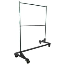 GR600-EH Deluxe Grade Rolling Z Garment Rack, 400lb Capacity, 63" Length with Add-On Extra Double Rail, Adjustable Height Uprights and Black Base, One Rack