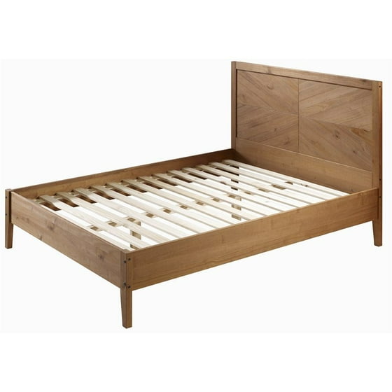Transitional Solid Pine Wood Caramel Queen Bed Com