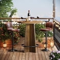 thumbnail image 4 of Tribesigns 37.4" Round Bar Table, Wooden Bistro Pub Table with Cross Base and Metal Ring Footrest for Coffee House, Home, Small Spaces – Brown (Table Only), 4 of 6
