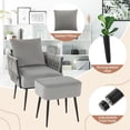 thumbnail image 3 of Resenkos Modern Dutch Velvet Accent Chair and Ottoman Set with Weaved Back and Arms, Fabric Lazy Chair Large Accent Chair, Upholstered Armchair for Living Room, Bedroom, Dorm, Gray, 3 of 7