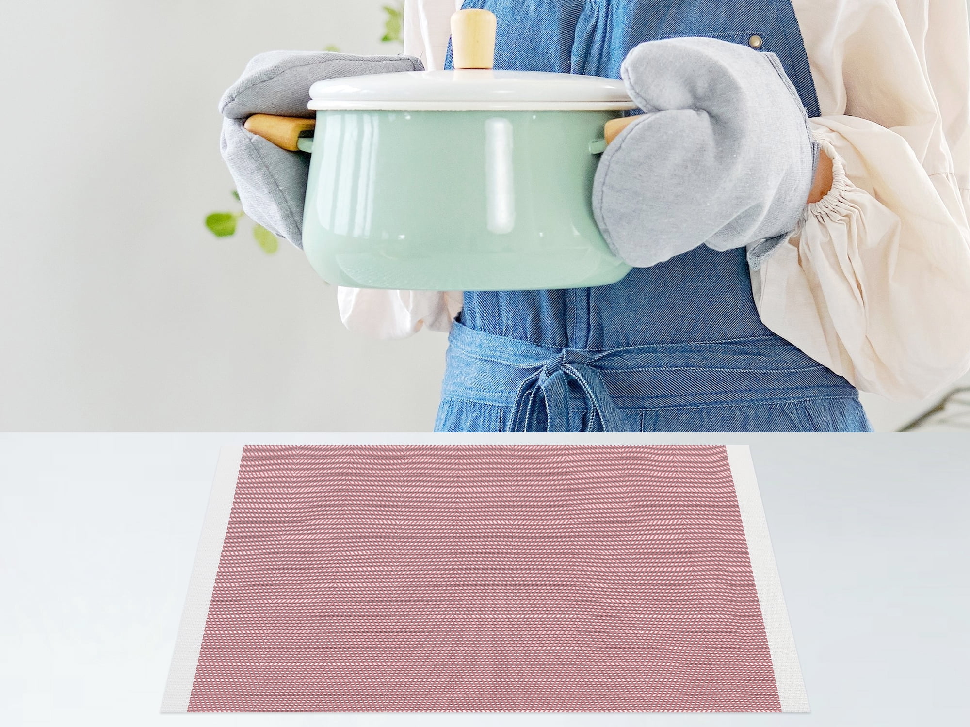 Unique Bargains Set of 6 Placemats for Kitchen Dining Table Decor Washable Pink