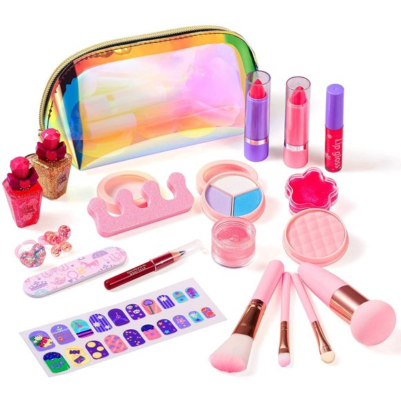 Kids Makeup Kit for Girls Real Kids Cosmetics Make Up Set with Cute Cosmetic Bag, Washable Play Makeup for Little Girls