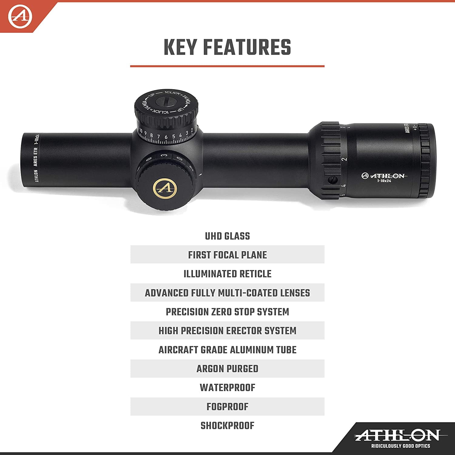 Athlon Optics Ares ETR 1-10x24 Riflescope ATMR2 FFP IR MOA Reticle