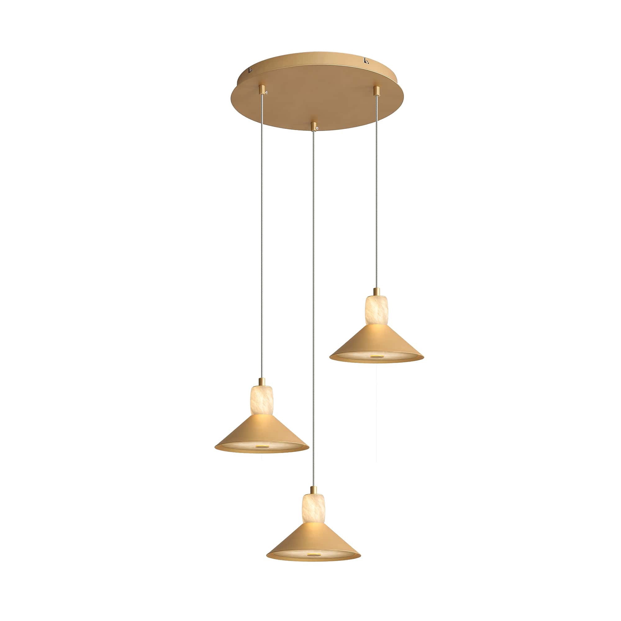 Spanish Alabaster  Aluminum Three-Light Chandelier