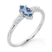 JeenMata Seven Stone - 0.5 TCW Marquise Cut Lab Created Aquamarine - Pave Engagement Ring - 18K White Gold Plating over Silver
