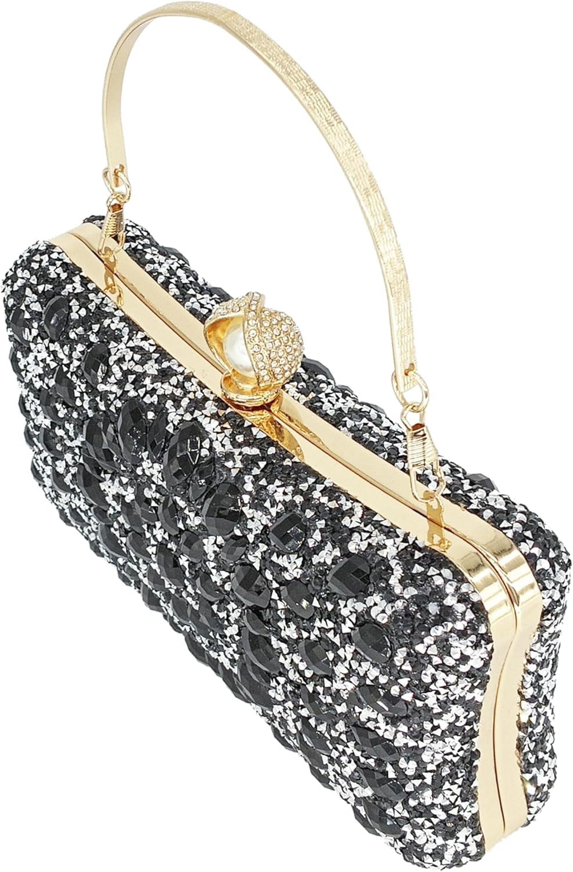 Kwuty Rhinestone Clutch Purses for Women Evening Wedding Formal - Round Pearl Clasp Handbag - Crystal Diamond Bag