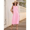 thumbnail image 4 of Women's Dresses Long Sundresses Plaid Striped Pockets Maxi Dress for Summer Casual Beach Vacation Pink XL, 4 of 9
