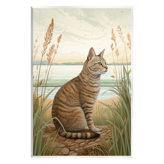 Stupell Industries Cat Sitting on Beach Animals & Insects Painting Unframed Art Print Wall Art, 10 x 15