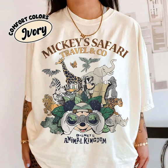 Vintage Animal Kingdom Comfort Colors T-Shirt, Funny Mickey And Friends Shirt, Safari Mode Tee,Ivory Color,Size M