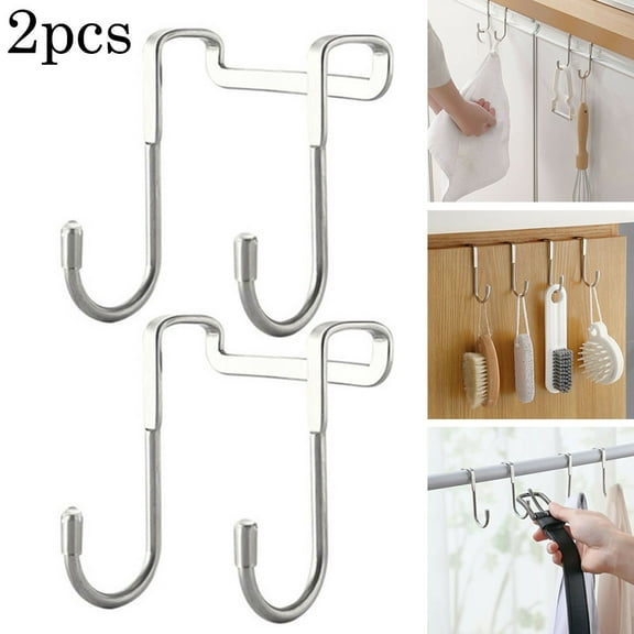 Dreamhall 2Pcs Shower Door Hooks, Over Door Hooks for Bathroom Frameless Glass Shower Door, Towel Hooks, Shower Squeegee Hooks Silver