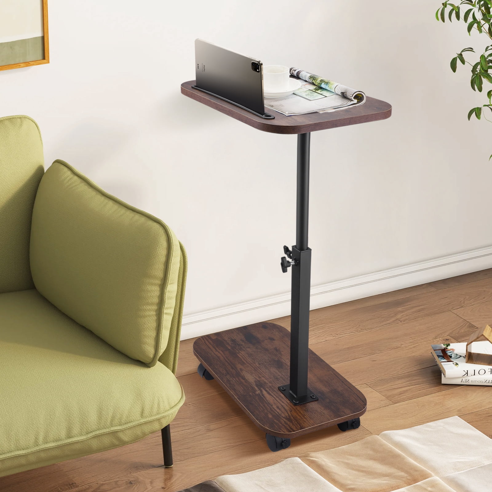 RELOIVE End Table,Side Table for Couch and Bed,Sofa C Shaped End Table for Small Spaces,Adjustable Height, 360° Swivel ,Walnut Brown