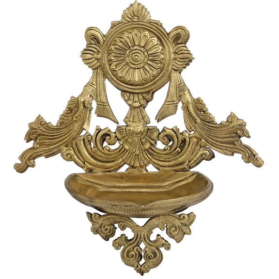 15" Vaishnava Chakra Decorated Puja Lamp (Hoysala Art) | Handmade | Made In South India