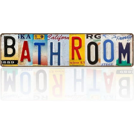 Metal Sign Vintage Bathroom Metal Tin Signs Street Signs Toilet Retro Tin Sign License Plate Design Bathroom Wall Art Home Décor 16 x 4 Inches