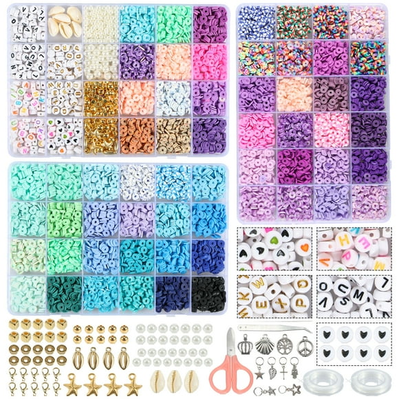 Wekvgz Pretty Clay Beads for Bracelet Making Kit Large-Content Clay Beads Seed Beads DIY Craft Kit Cute Clay Beads Kit for Gift