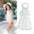 thumbnail image 2 of Otqutp Toddler 2025 Short Jumpsuit Summer Baby Girls Sleeveless Solid Cotton Linen Romper and Belt Set Playsuit Shortalls Outfits(White-1,12-18 Months, 2 of 9