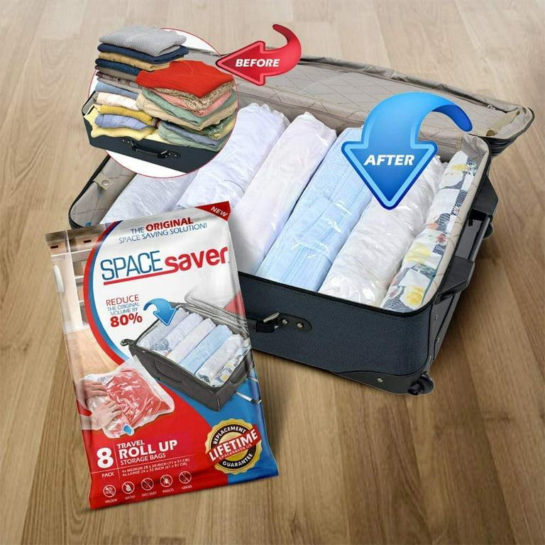 Spacesaver 8 x Premium Travel Roll Up Compression Storage Bags for  Suitcases - No Vacuum Needed - (4 x large, 4 x medium) - 80% More Storage  than Leading Brands! 