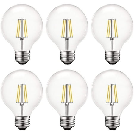 

Luxrite G25 Vintage Dimmable LED Globe Light Bulbs 5W=60W 5000K Bright White 550 Lumens E26 6-Pack