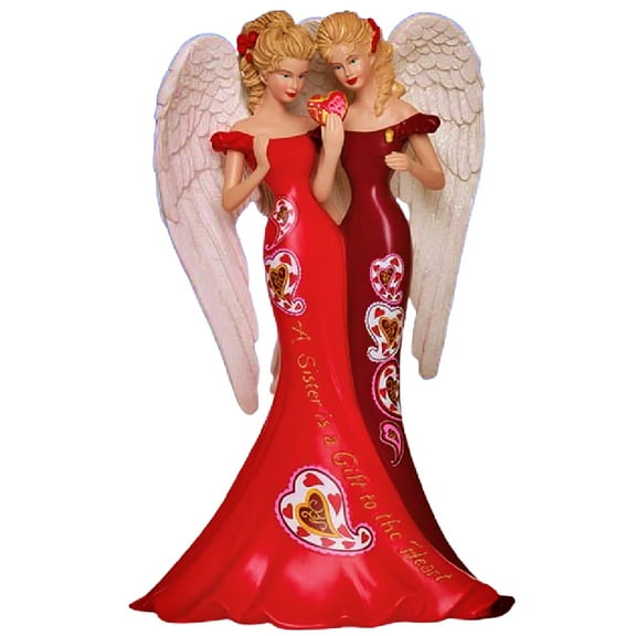 The Hamilton Collection Angelic Sisters of Heartfelt Promises Collection Issue #4 A Sister Is A Gift To The Heart Figurine with Glittered Wings and Golden Lantern by Thomas Kinkade 7-inches