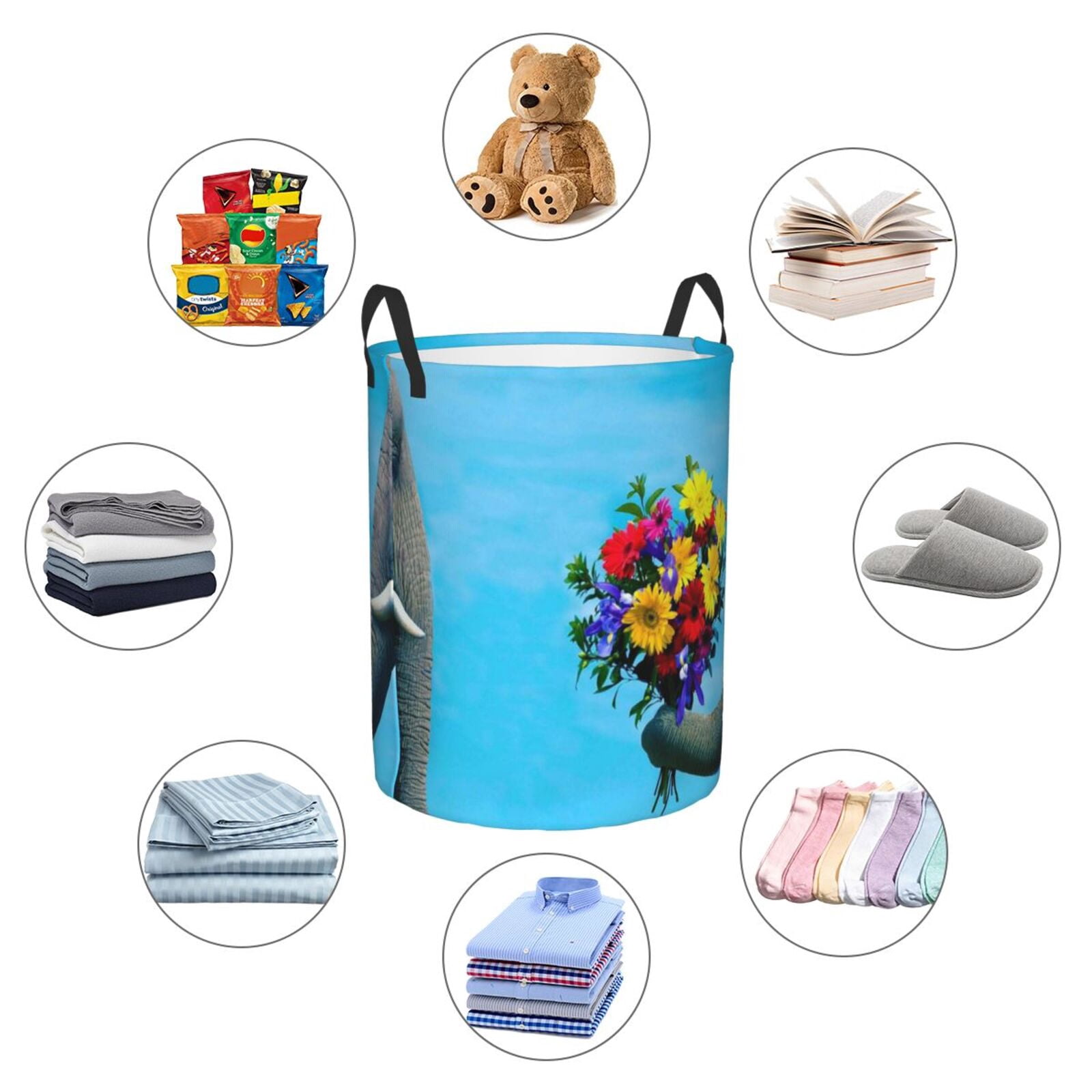 Large Laundry Basket with Handles - Elephant Trunk Couple Flowers Kids Baby Dirty Clothes Laundry Hamper for Bedroom Aesthetic