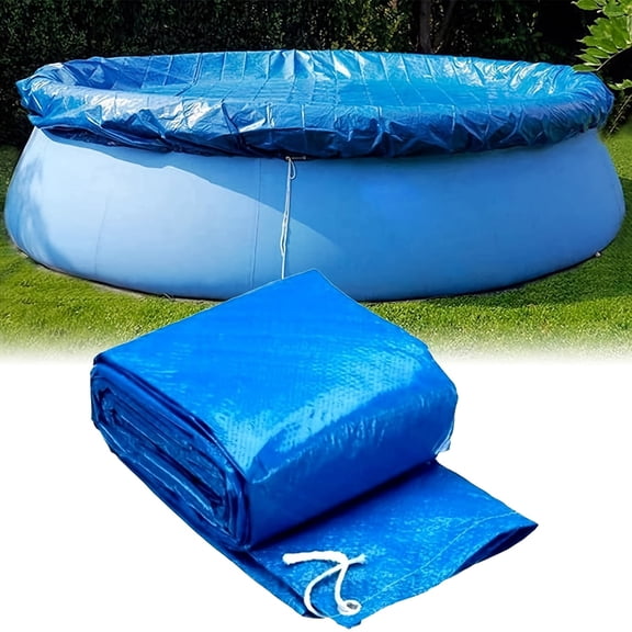 132 Inch Round Pool Cover for Above Ground Inflatable Pools - Blue All-Weather Solar Blanket With Drawstring Closure, Foldable PE Plastic Protection From Leaves, Sun, Rain, Snow