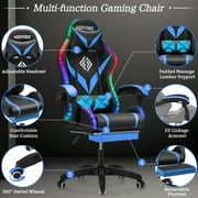 Hoffree Gaming Chair with Speakers PU Leather Office Chair with Footrest and LED Lights Ergonomic Gamer Chair with Massage Lumbar Support and Headrest Adjustable Swivel for Home Office 300lb