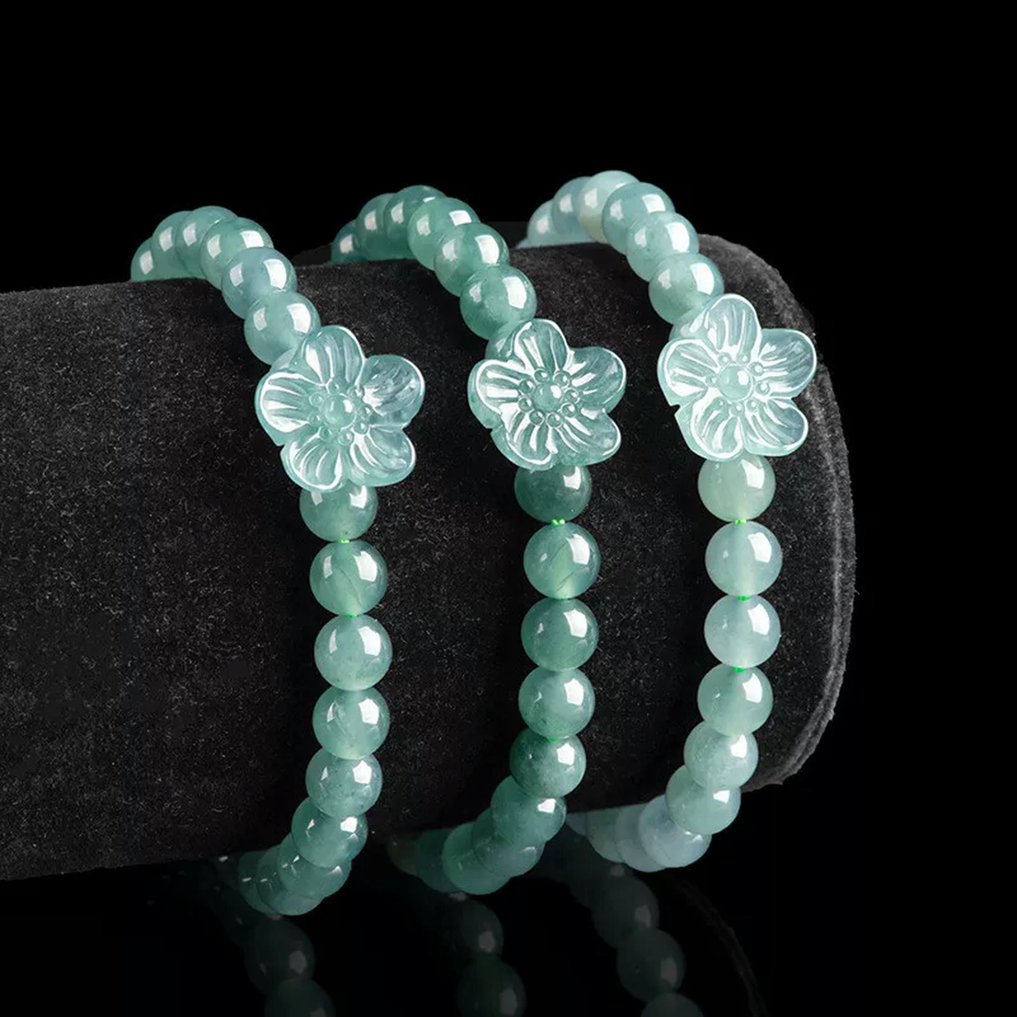 HOOUN New Natural Jade Jadeite 6.5mm Round Beads with Flower Link Women Bracelet 1PCS