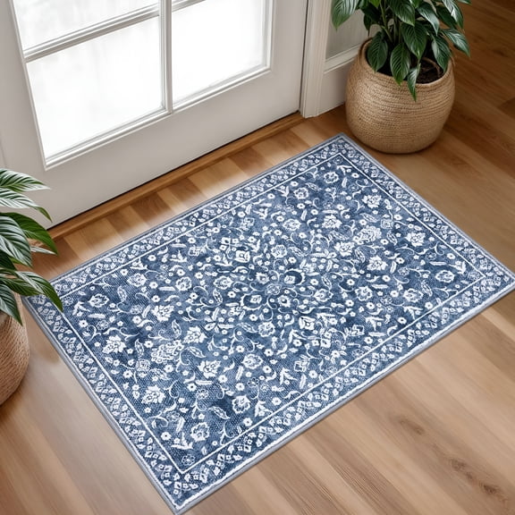 RLESO Indoor Doormat 2X3 Small Area Rugs Washable 2X3 Blue Front Door Mat Entrance Doormat Non Slip Rubber Backed Entryway Rug for Entry Kitchen Bedroom Entrance Rugs Indoor,Blue