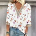 thumbnail image 2 of Levmjia Summer Womens Plus Size Tops Short Sleeve Fashion Women's V-Neck 3/4 Sleeve Lace Splicing Floral Print Casual T- Shirt Blouse Tops, 2 of 5