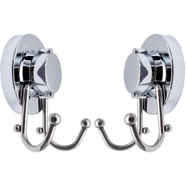 (2 piezas) Ganchos de ventosa doble de acero inoxidable Gancho de ventosa al vacío Percha para albornoz - Sin perforación Nunca se oxida Gancho de pared reutilizable extraíble Toalla
