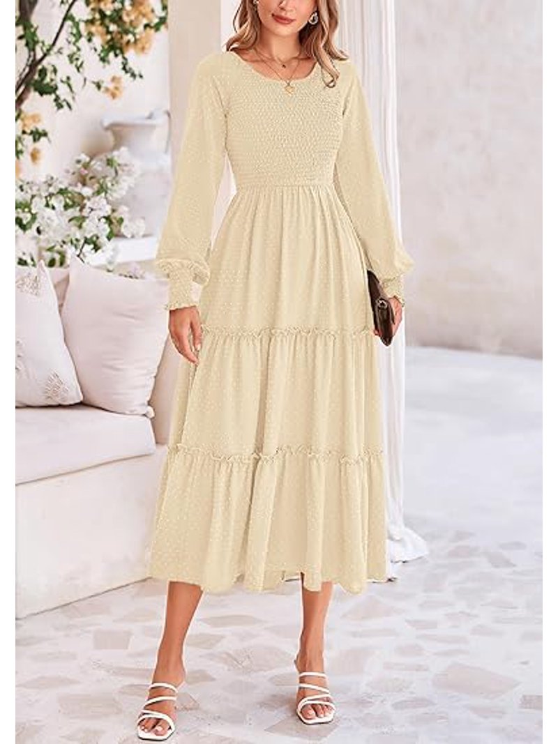 PRETTYGARDEN Women's Smocked Maxi Dress Spring Casual Long Sleeve Swiss Dot  Ruffle Long Flowy Going Out Dresses with Pockets - Walmart.com