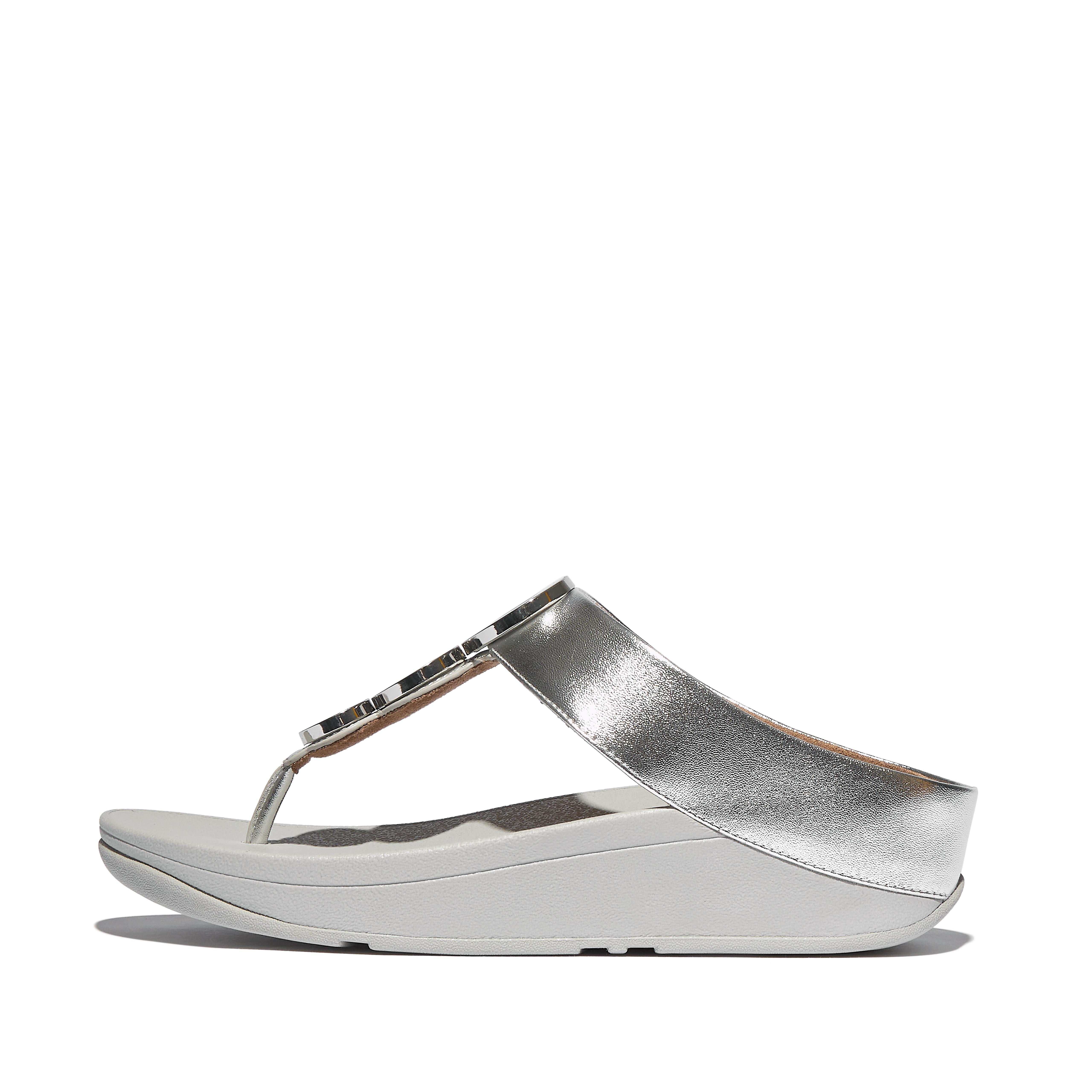 FitFlop Women's Fino Resin Hoop Leather Toe Post Wedge Sole Thong Sandals