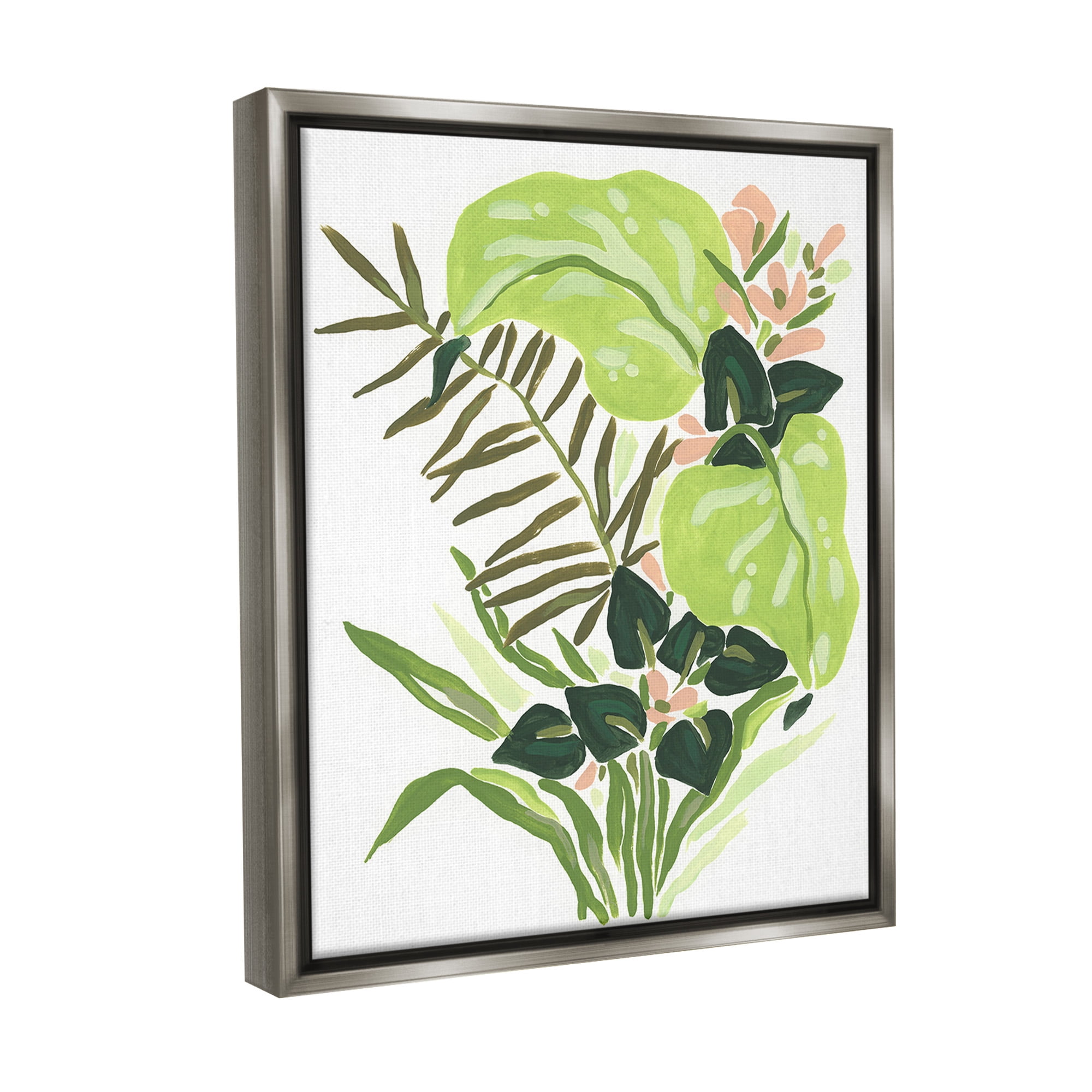 Stupell Industries Modern Jungle Leaves Botanical & Floral Painting Gray Floater Framed Canvas Art Print Wall Art, 25 x 31