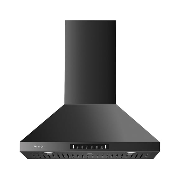 VIKIO 30 inch Wall Mount Range Hood 900CFM Convertible Ducted to Ductless Exhaust Fan, Carbon Filter, Touch Panel, Stainless Steel, Black