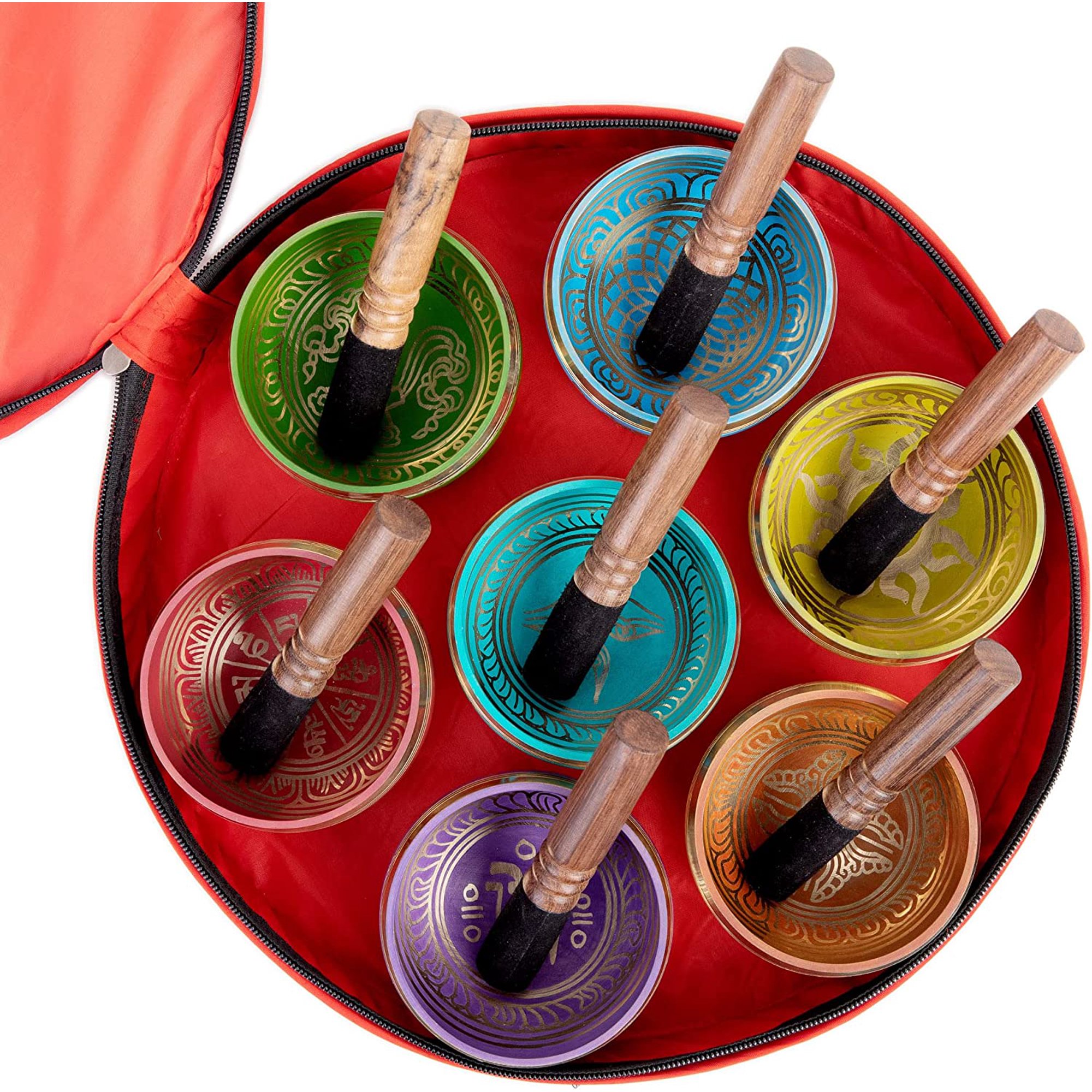 Lot De 7 Bols Chantants Tibétains En Bronze - Méditation Chakra Himalaya